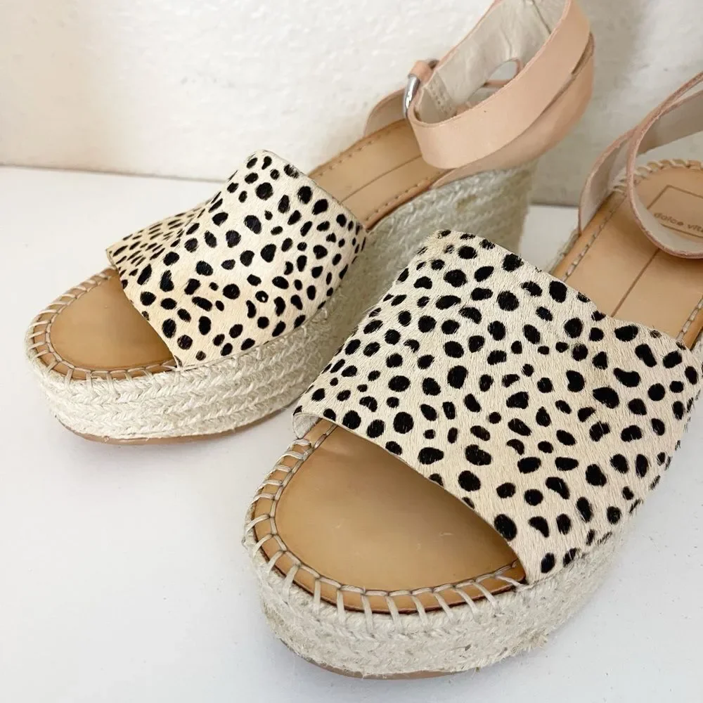 Dolce Vita Lesly Leopard Calf Hair Espadrille Wedges Size 9